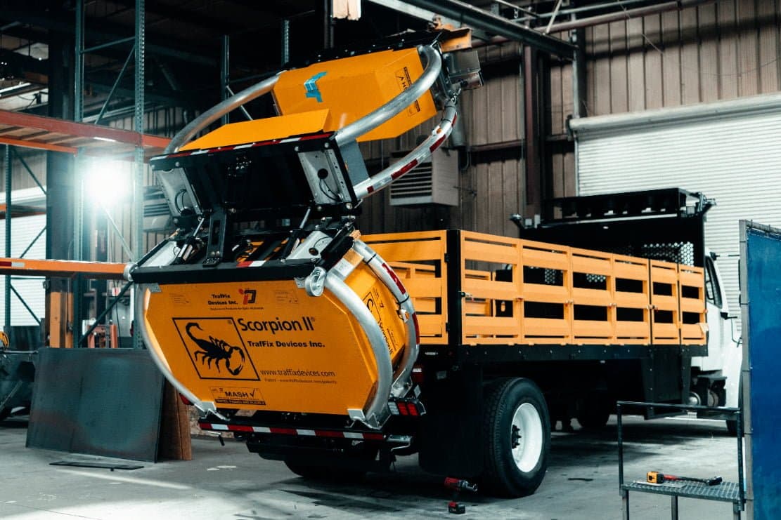 Scorpion II truck-mounted attenuator raised in the Heartland Fleet + Traffic shop
